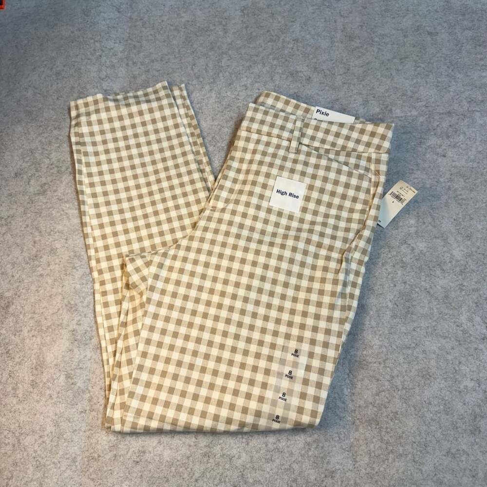 Old Navy Pixie High Rise Pants Size 8 Brown Gingham Checkered